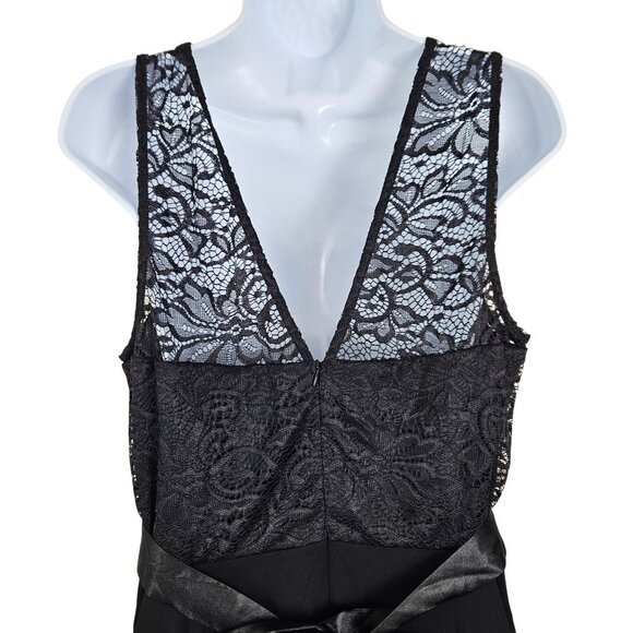 Womens XL Elegant Black Lace Cocktail Party Dress Satin Bow & Mesh Skirt A-Line - Picture 7 of 13